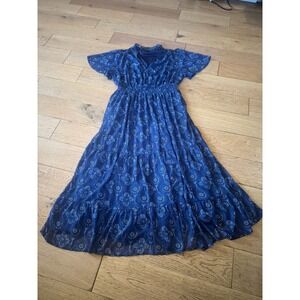 Torrid Women's Blue Floral Ruffle Neckline Tiered Maxi Dress